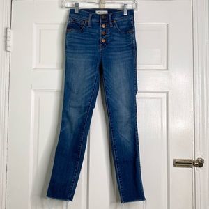 Madewell 10” High Rise Skinny Crop Jeans Button Fly Raw Hem Medium Wash Size 23